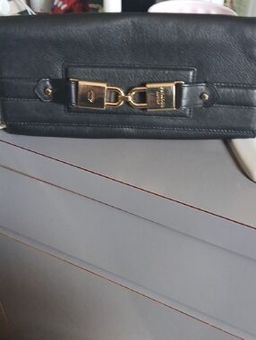 Juicy Coutour Black Leather Clutch with Gold Hardware Vintage